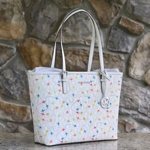Michael Kors Jet Set Airplane Medium White Tote